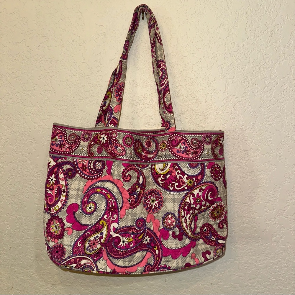 Vera Bradley Pink Paisley Plaid Versatile Fairy Tweed Medium Satchel Tote Bag - Picture 3 of 6